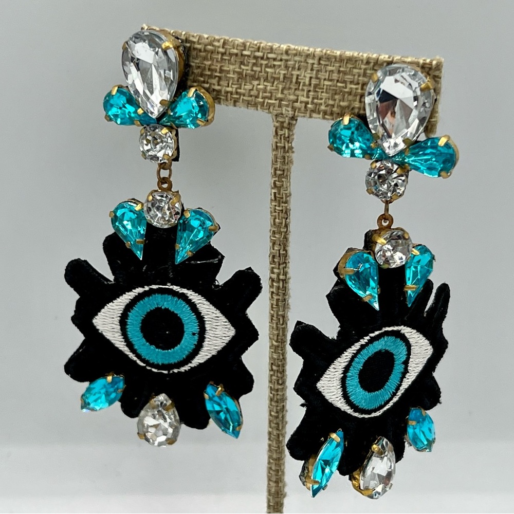 Artisan creation eyeball eye pierced earrings dangles unique handmade - Picture 2 of 7